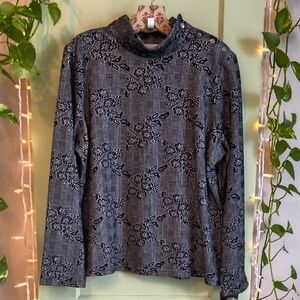 Women's Appleseed's Black White Floral Mockneck Knit Blouse XL Petite